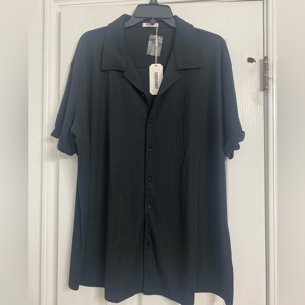 NWT COFANDY Men's Casual Black Button Down Shirt 3XL